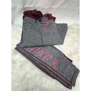 Women's L/XL "RATED R" Outfit Set Jacket & Pants Leggings Gray Burgundy GUC